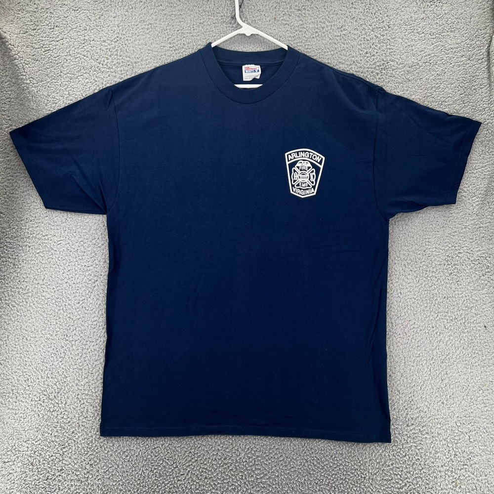 Vintage ACFD Shirt Mens XXL Hanes Beefy-T Arlington‎ Virginia Blue Y2k Stretch